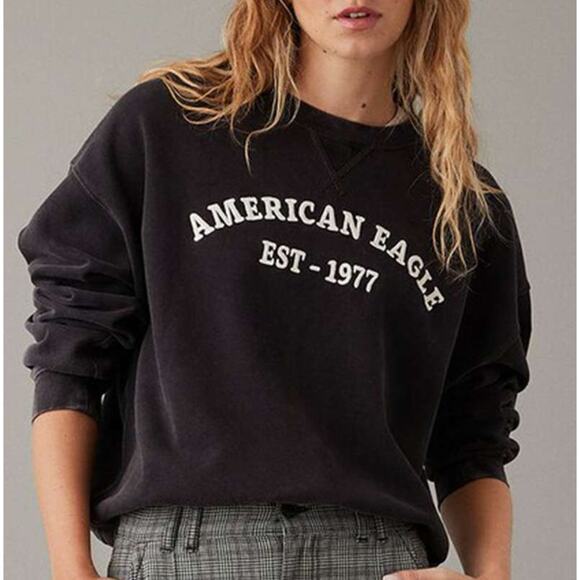 American Eagle Funday Gray/Grey Distressed Crewneck Graphic Sweatshirt - Size M - Picture 11 of 13